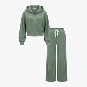 Conjunto de Dos Piezas de Ropa Urbana para Mujer, Sudadera Corta con Capucha y Pantalones Deportivos Acampanados, Logotipo Personalizado, Color Sólido, Manga Larga, Lavado Ácido, Secado Rápido - Product Image 2