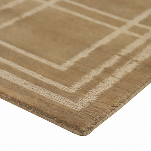 Tapis en laine beige taupe à carreaux écologique antidérapant, motif géométrique linéaire minimaliste pour salon, chambre et hôtel - Product Image 5