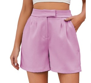 Women's Summer Vintage Breathable 100% Cotton <b>Canvas</b> Cute Casual Side Pockets High Waist Shorts with <b>Back</b> Elastic Waist - Product Image 2