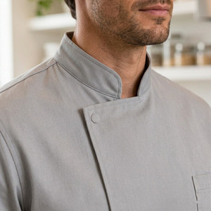 Uniforme de Chef con Logotipo Personalizado en Relieve, Manga Larga, Cuello Mao, Transpirable, Tejido Suave TR Spandex, Cierre de Botones, para Restaurante y Bar - Product Image 2