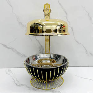Luxury Round Stainless Steel Chafing Dish <b>Buffet</b> Food Warmer Gold Finish Ornate Pillar Stand Glass Lid Wedding Catering <b>Server</b> - Product Image 3