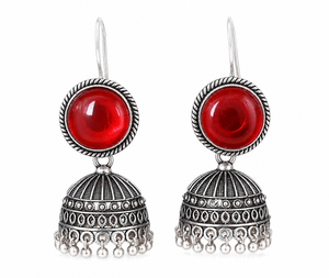 Wholesale Oxidized Silver <b>Red</b> Stone Jhumka <b>Earrings</b> Handmade Ethnic Boho Pearl Drop <b>Earrings</b> for Women Party Jewelry - Product Image 1