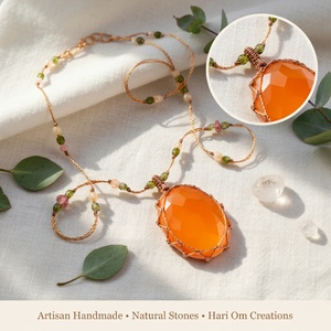 Collar Colgante de Macramé Hecho a Mano con Cornalina Naranja, Piedra Naranja Brillante Facetada, Joyería Boho Curativa - Product Image 6