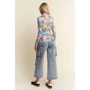 Davi & Dani Top de manga larga con cuello redondo para mujer Top de punto de malla multiestampado - Product Image 3