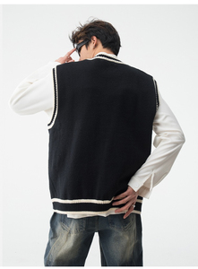 Men's Acrylic Letter Vest Sweater V-Neck Sleeveless Pullover Anti-Wrinkle Anti-Shrink Heather Color Space <b>Dye</b> Autumn ODM Knitted - Product Image 6