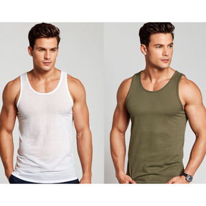 Camisetas sin mangas de calidad Premium de talla grande de punto de algodón 100%, camisetas con cuello acanalado de autocontraste, camisetas cómodas con accesorios cosidos - Product Image 2