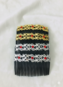 Peineta de Pelo Vintage Chapada en Oro Hecha a Mano, Ecológica, Impermeable, Elegante y a la Moda, con Carcasa de Aleación, Mini Piedras Rojas, Flores, Animales y Borlas - Product Image 2