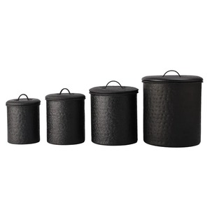 Contenants de stockage alimentaire en métal cylindriques avec couvercles, hermétiques, préservant la fraîcheur, empilables, design industriel, fabriqués à la main - Product Image 4