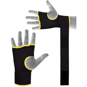Gel Hand <b>Wraps</b> Half Finger Training Gloves Black With Yellow Trim Velcro Closure For Martial Arts Unisex Adult Spandex Material - Product Image 1