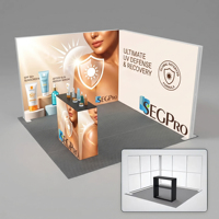 Toile de fond rectangulaire personnalisée en aluminium pour salon professionnel - Stand modulaire en tissu SEG avec éclairage LED, conception gratuite, décoratif et résistant aux intempéries