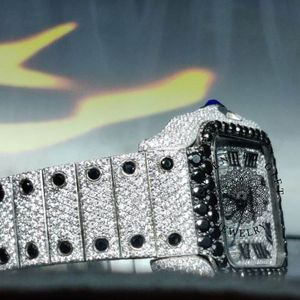 Splendide montre de luxe pour homme avec diamants, boîtier carré 28 mm, mouvement à quartz ETA, cristal saphir, argent, moissanite - Product Image 6