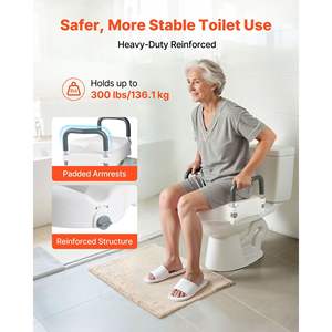 Raised <b>Toilet</b> Seat Riser 300 Lbs Load Capacity 5-Inch Lift Height Padded <b>Handles</b> Widened Commode <b>for</b> Seniors Handicap-<b>Disabled</b> - Product Image 4