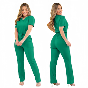 Meilleures ventes : Ensembles d'uniformes médicaux décontractés pour femmes, avec broderie nœud papillon, tricotés, à manches courtes, pour infirmières - Product Image 2