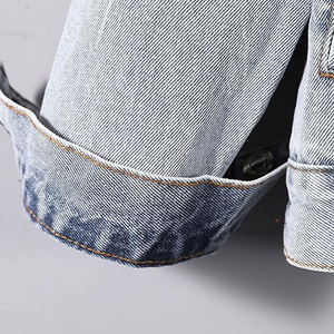 Veste en jean tendance pour homme, style vintage délavé bleu, vêtement d'extérieur mode streetwear, manteau décontracté boutonné sans logo, prête à expédier - Product Image 3