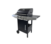 Barbecue au gaz propane d'extérieur avec trois brûleurs, armoire de rangement, tables latérales et roues mobiles pour la famille