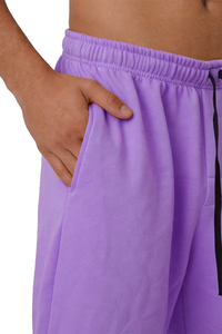 <b>Men's</b> Light Purple Cotton Polyester Fleece <b>Shorts</b> with Drawstring Waist Casual Breathable Long Length Solid Color Knitted Fabric - Product Image 4