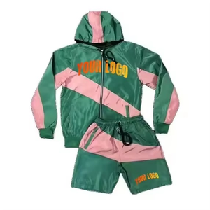 Custom Unisex Green <b>Pink</b> Solid Winter Casual <b>Tracksuit</b> Hooded Zipper Full Sleeve Shorts Quick Dry Sporty Silk Screen Printing - Product Image 1