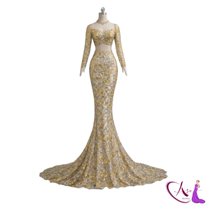 Luxury Gold Hand Beaded <b>Sequined</b> Mermaid Evening Gown Set Women | Sleeveless Crop <b>Top</b> Full Length Embroidery Sweetheart Party - Product Image 2