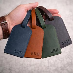 Wholesale Genuine Leather Luggage <b>Tags</b> Bulk Travel <b>Name</b> Cards Handcrafted Cowhide Suitcase <b>Tags</b> With Buckles LMP-0154 - Product Image 1