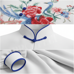 Uniforme de Artes Marciales Personalizado de Corte Regular con Cinturón Azul y Bordado Floral para Taekwondo, Karate, Kung Fu - Product Image 4