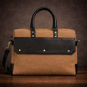 Sacoche pour ordinateur portable classique en toile, couleur noire, bicolore, durable, sac de bureau professionnel avec poignées en cuir et bandoulière - Product Image 4