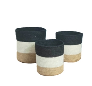 ตะกร้าจู๊ตสามสี งานฝีมือ ทำจากเชือกจู๊ตธรรมชาติ 100% คุณภาพสูง เป็นมิตรกับสิ่งแวดล้อม ตกแต่งบ้าน - Product Image 2