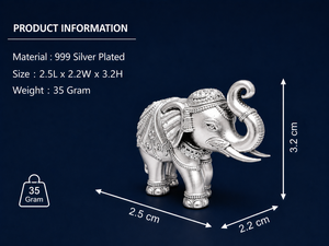 Estatuilla de Elefante en Plata 999 sobre Latón, 100% Latón Hecho a Mano, 2.5x2.2x3.2 cm, 35g, Decoración Tradicional Hathi Murti Puja - Product Image 2
