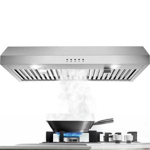 Cappa da cucina sottopensile da 30 pollici con ventola a 3 velocità da 600 CFM e luci LED, argento/nero - Product Image 3