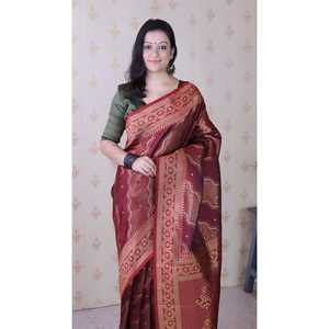 Saris et robes élégantes en soie douce maroon Elite Weaves, tissées Bandhani Leheriya Zari - Product Image 5
