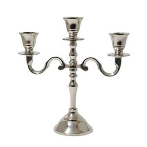 Candélabre en aluminium à 3 bras de 8 pouces en argent allemand pour table à manger |   Support à bougies vintage pour dîner romantique - Product Image 1