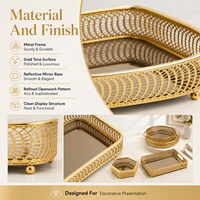 Plateau miroir doré en gros, plateau de service décoratif en métal doré avec poignées pour mariage, hôtel, ensemble de plateaux miroir décoratifs en métal