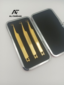 Pinces à extensions de cils couleur or plasma avec designs découpés au fil CNC, en acier inoxydable japonais, avec étuis magnétiques pour pinces à cils - Product Image 3
