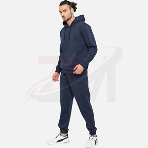 Conjunto Deportivo Azul con Capucha para Hombre, Temporada de Invierno, Manga Larga, Color Sólido, Pantalones Deportivos Casuales con Bolsillos Laterales, 100% Algodón, Ropa de Otoño - Product Image 5