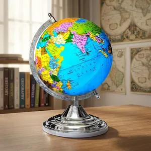 Globo Terráqueo de Acero con Lupa, Base de Arco Cromada Plateada, Mapa Multicolor del Océano Azul, Decoración para Hogar, Oficina, Escuela, Regalo - Product Image 3