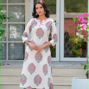 Ensemble Kurta Salwar blanc Gulnaar, brodé à la main, coupe droite, idéal pour les fêtes - Product Image 1