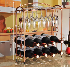 Modern Metal Wine <b>Rack</b> with Glass Holder Countertop Wine Bottle <b>Storage</b> Stand Bar Organizer Home Decor <b>Rack</b> - Product Image 2