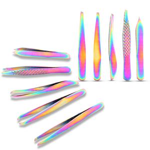 Pinzas para cejas con logotipo personalizado púrpura Pinzas para cejas con puntas puntiagudas inclinadas de acero sostenible con bolsa de cuero para uso de belleza - Product Image 6