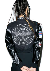 Chaqueta universitaria de lana de alta calidad HICVJ1 completamente negra para mujer, cuello levantado, temporada de invierno, bordado frontal, parches con logotipo, servicio OEM - Product Image 3