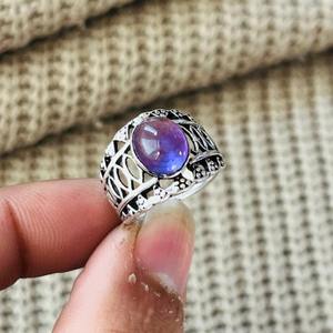 Vintage Brass Amethyst <b>Boho</b> <b>Ring</b> <b>Silver</b> Plated Hollow Cutout Tribal Wholesale <b>Ring</b> For Women - Product Image 3