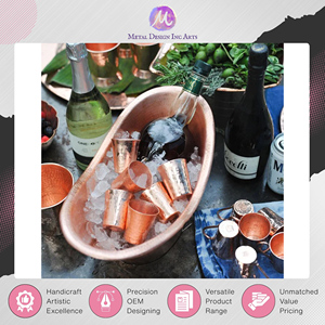 India Origin Manufacturer & Exporter Selling Oval Shape Rose Gold Copper Ice Bucket to Hold Ice Cubs and Beer Bottles on Sale - Product Image 2