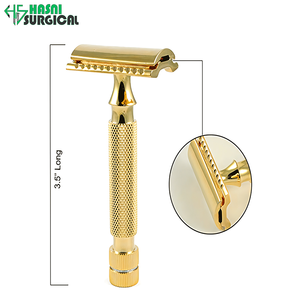 Fournisseur d'instruments de beauté en acier inoxydable, rasoir de sécurité classique à double tranchant pour hommes, couleur or - Product Image 4
