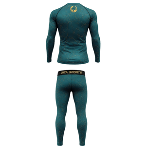 Ensemble de vêtements de sport pour homme, manches longues et leggings, vert turquoise, performance active, entraînement, compression, fitness, gym, sportswear, athlétique - Product Image 2