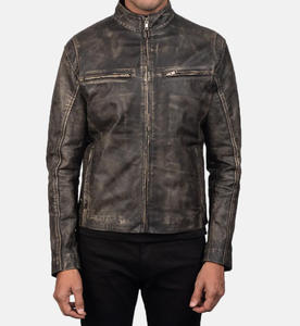 Blouson unisexe d'hiver en cuir véritable délavé, élégant, avec fermeture éclair, imperméable, coupe-vent, séchage rapide, style motard, vente en gros - Product Image 3