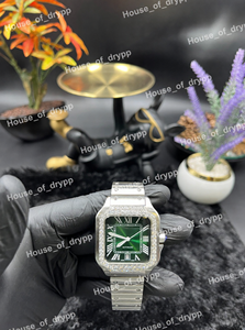 Reloj de Pulsera Cuadrado de Acero Inoxidable con Incrustaciones de Diamantes Moissanite, Esfera Verde con Números Romanos, Movimiento Automático, Fecha, Reloj de Moda - Product Image 2