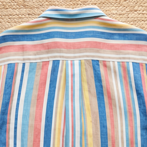 Chemise de plage rayée à manches courtes pour femme, légère et décontractée, avec col rabattu, hauts de bain pour femme - Product Image 3