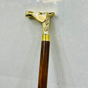Bastón de Madera Hecho a Mano con Empuñadura de Cabeza de Caballo de Latón, Multifuncional, para Colgar en la Pared, Regalo de Graduación, San Valentín, Halloween - Product Image 1