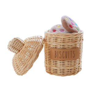 Rattan Biscuit Basket With Lid And Felt Cookies For Kids Play Kitchen Toys - Product Image 1