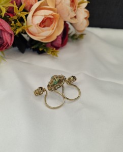 Lucentarts Élégante Bague Double de Mariage et de Fête à Coupe Ovale Florale, avec Base en Laiton Plaqué Or Antique, pour Femme, Vente en Gros - Product Image 6