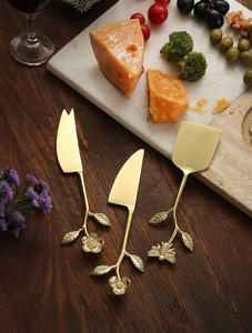 Golden Floral Cheese Knife Set High Mirror Polish Dishwasher Safe Party <b>Flatware</b> - Product Image 3