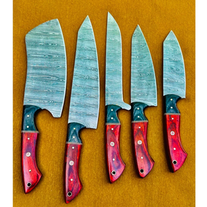 Coffret de 5 couteaux de chef LEGACY BLADES en acier Damas, manche en bois fait main, 67 couches, durables, tranchants, ambidextres, à lame droite - Product Image 5